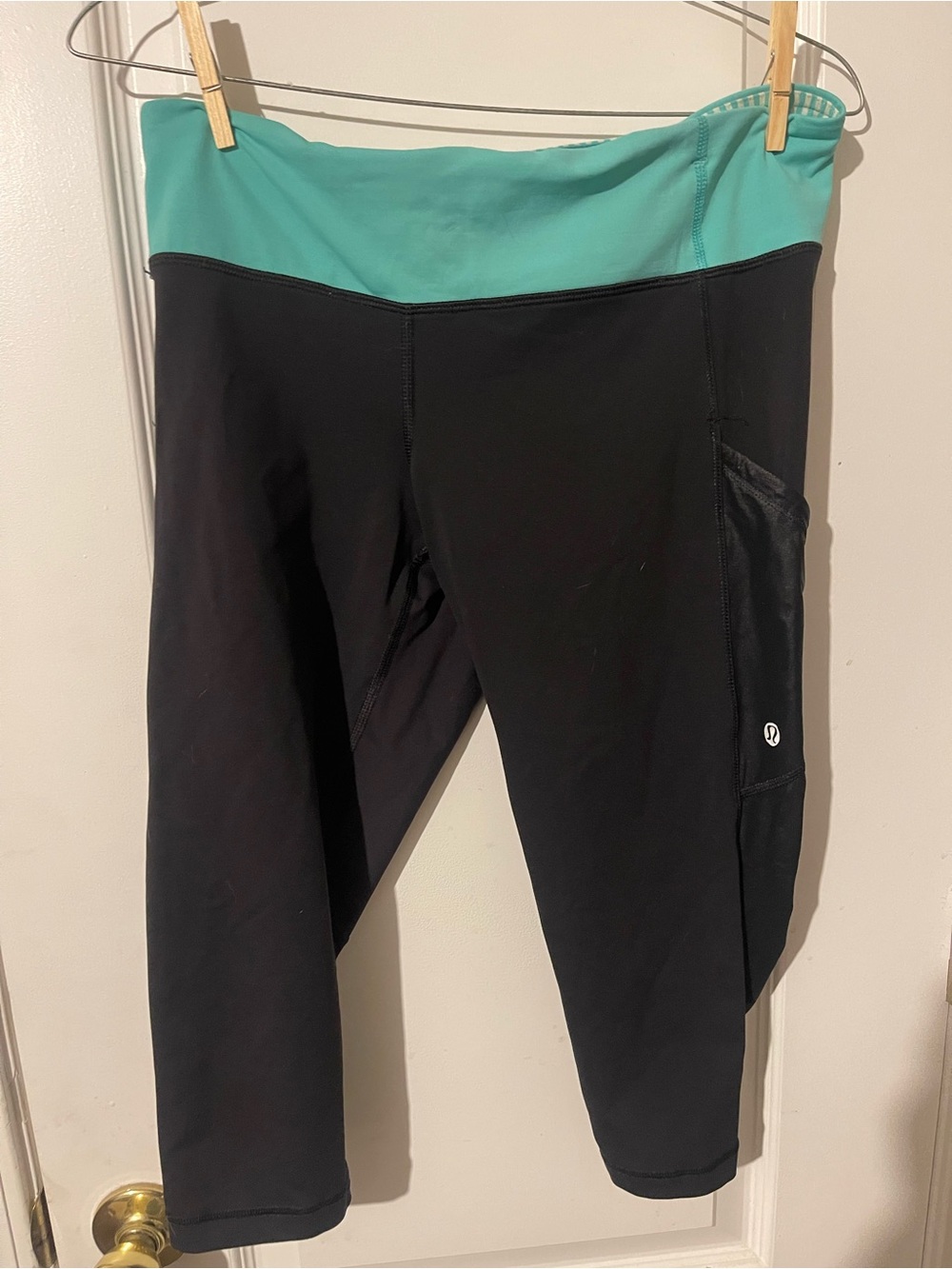 lululemon athletica Black Capri Leggings with Teal Waistband